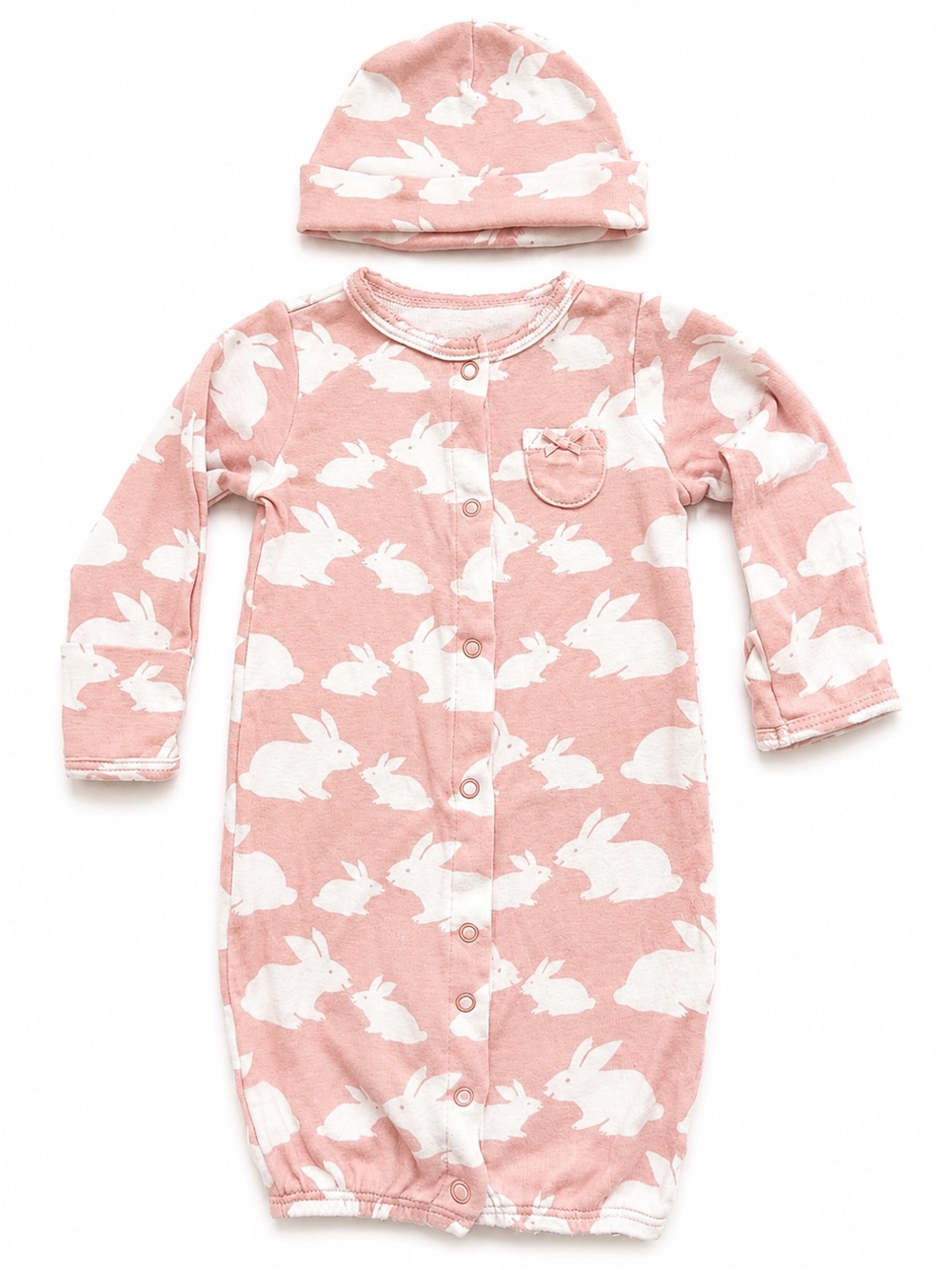🩵 3/15$ Carter's Pink Bunny Print Sleep Gown with Hat
